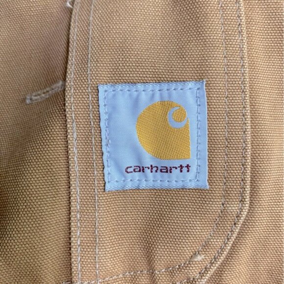 Carhartt Tan Duck Canvas Bib Overalls Double Knee Work Wear 50x30 - Picture 3 of 16